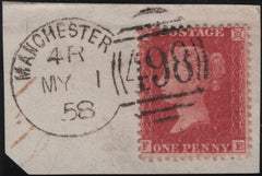 138695 1858 PIECE WITH DIE2 1D PL.55 (SG40) WITH 'MANCHESTER/498' SPOON TYPE D4b (RA90).