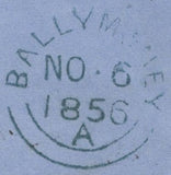 138900 1856 MAIL STRABANE, CO. TYRONE TO BALLYMONEY WITH DIE 2 1D PL.29 RED-BROWN ON WHITE PAPER (SG37/SPEC C8A) 'STRABANE' ENGLISH TYPE IRISH SPOON (RA52).