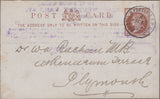 139000 1897 ½D BROWN POST CARD 'BRISTOL AND PENZANCE T.P.O. UP' DATE STAMP.