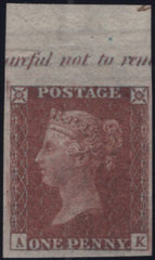 139186 1855 DIE 2 1D PL.28 IMPRIMATUR LETTERED AK WITH GOTHIC 'K'.