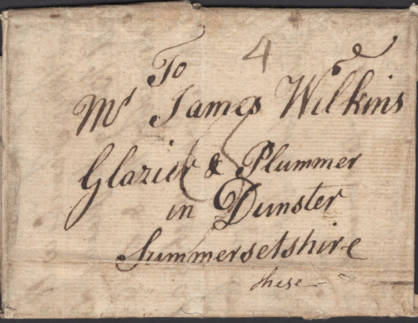 139358 1771 LETTER BRISTOL TO DUNSTER, SOMERSET WITH 'B/RIS/TOL' TYPE C HAND STAMP.