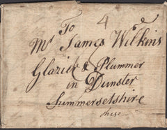 139358 1771 LETTER BRISTOL TO DUNSTER, SOMERSET WITH 'B/RIS/TOL' TYPE C HAND STAMP.