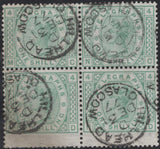 139387 1877 1S GREEN TELEGRAPH PL.4 (T8/L218) GOOD USED BLOCK OF FOUR.