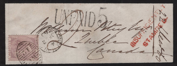 139479 1860 MOURNING ENVELOPE LONDON TO QUEBEC WITH 6D (SG70) POSTAGE UNDERPAID.