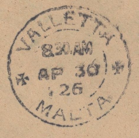 139550 1926 UNDERPAID MAIL MANCHESTER TO MALTA WITH MALTA POSTAGE DUE.