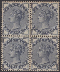 139590 1883 ½D SLATE BLUE (SG187) UNUSED BLOCK OF FOUR.