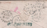 139636 1857 MAIL TARBERT, CO. KERRY TO BELFAST WITH DIE 2 1D PL.38 PALE ROSE SAVOY STREET PRINTING (SPEC C9A(1), 'BALLYLONGFORD' RECEIVERS HAND STAMP.