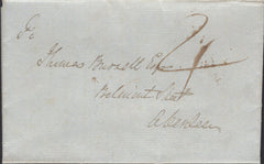 139711 1839 UNIFORM FOURPENNY POST MAIL PITCAPLE TO ABERDEEN WITH 'PITCAPLE' STRAIGHT LINE HAND STAMP.