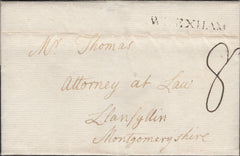 139759 1801 MAIL WREXHAM TO LLANFYLLIN, MONTGOMERYSHIRE WITH 'WREXHAM' HANDSTAMP (W2405).