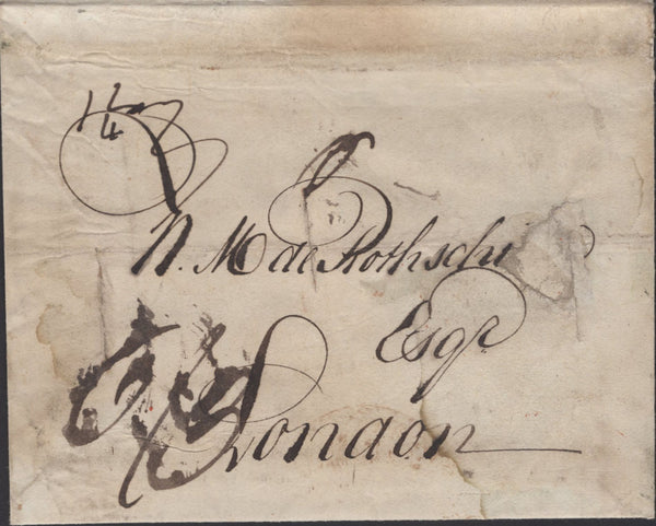 139767 1831 DISINFECTED MAIL HAMBURG TO LONDON WITH 'SLITS' AND BOXED 'SHIP LETTER/QUEENBORO' HANDSTAMP (ROB S.5).