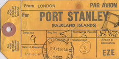 139790 1970-1980'S? PARCEL TAGS FROM THE UK TO FALKLAND ISLANDS/ASCENSION ISLES (6 ITEMS).