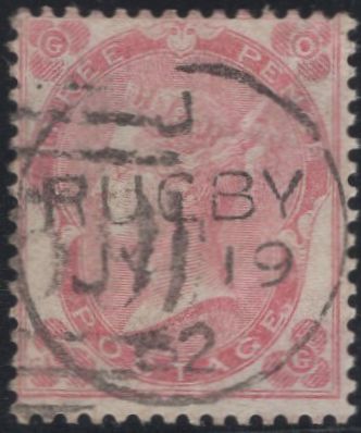 139812 1862 3D PALE CARMINE-ROSE ON THICK PAPER (SG77b) GOOD USED.