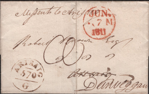 139940 1811 MAIL EDINBURGH TO DUNVEGAN, ISLE OF SKYE, MANUSCRIPT 'Mifsent to Arisaig'.