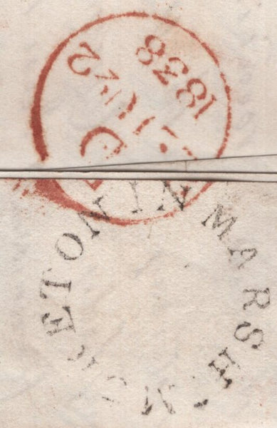 139992 1838 MAIL NORTHWICK PARK, GLOS TO LONDON SENT FREE MAIL WITH 'Moreton in Marsh/Penny Post' HAND STAMP (GL567) AND 'MORETON IN MARSH' UDC (GL560).