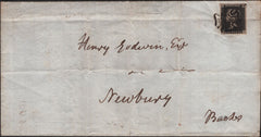 140001 1841 MAIL 'SOCIETY OF ANTIQUARIES' LONDON TO NEWBURY CONFIRMING FELLOWSHIP WITH 1D BLACK PL.8 (SG2).
