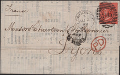 140012 1869 PRINTED PRICES CURRENT CIRCULAR LONDON TO LYONS WITH 4D VERMILION PL.11 (SG94).