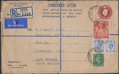 140047 1951 REGISTERED AIR MAIL LONDON TO SOUTH AFRICA WITH KGVI 5S RED (SG477).