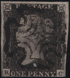 140134 1841 1D GREY-BLACK PLATE ELEVEN (SG3) MATCHED PAIR LETTERED BC WITH MAJOR RE-ENTRY (SPEC AS72a) GOOD USED.