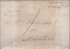 140278 1839 MAIL ALNMOUTH, NORTHUMBERLAND TO ALNWICK WITH 'Alnmouth/Penny Post' HANDSTAMP (NR5).