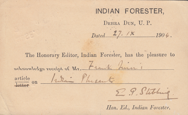 103777 - UK "1½D" FOREIGN BRANCH CHARGE MARK ON 1904 MAIL INDIA TO LONDON.