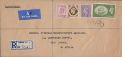 104106 1952 AIR MAIL LONDON TO SOUTH AFRICA WITH KGVI 2/6 YELLOW-GREEN (SG509).