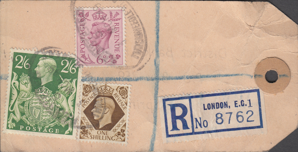 104152 - 1949 KGVI BANKERS PARCEL TAG/2/6 YELLOW-GREEN (SG476b).