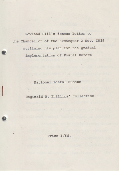 104240 - 'ROWLAND HILL'S FAMOUS LETTER TO THE CHANCELLOR OF THE EXCHEQUER 2 NOV. 1839'.