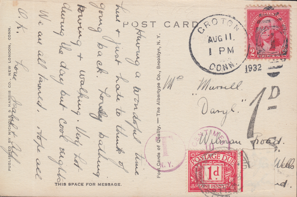 105260 - 1932 UNPAID MAIL U.S.A. TO TUNBRIDGE WELLS.