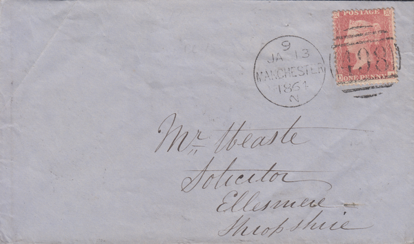 106459 - 1862 DIE 2 RES.PL.15 (SG40b/SPEC C13) USED ON COVER.