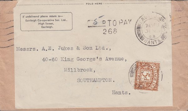 106463 - 1944 RE-USED ENVELOPE.