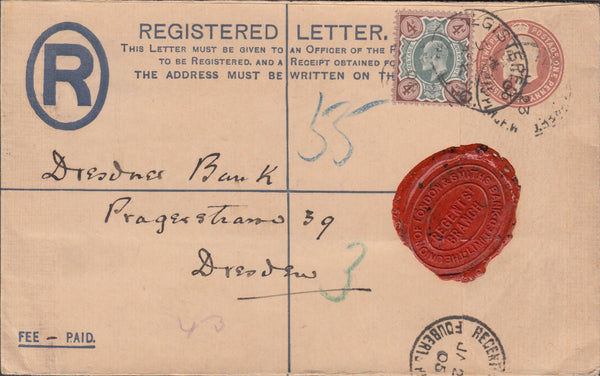 108634 - 1905 REGISTERED MAIL LONDON TO DRESDEN/BANKING MAIL.