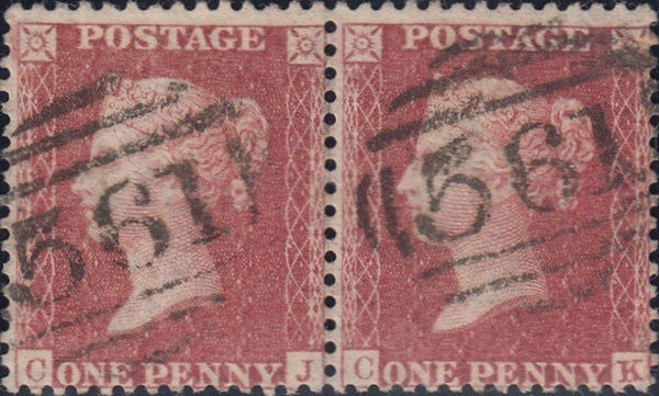 109047 - 1856-7 PL.44 MATCHED PAIR (CK) BLUED PAPER (SG29) AND WHITE PAPER (SG40).