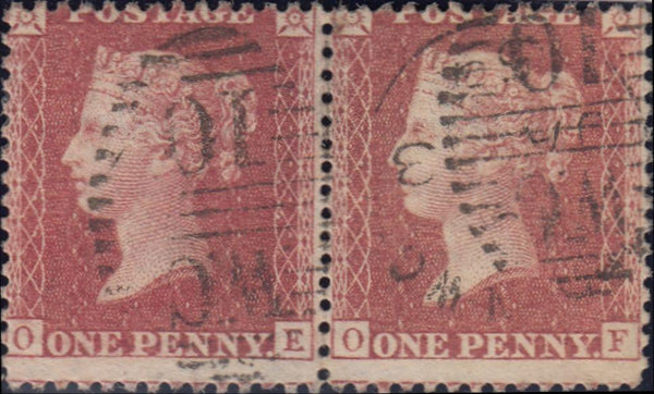 109146 - 1856-1857 PL.44 MATCHED PAIR LETTERED OF ORANGE-BROWN SHADE (SG29-33) AND ROSE-RED SHADE (SG40).