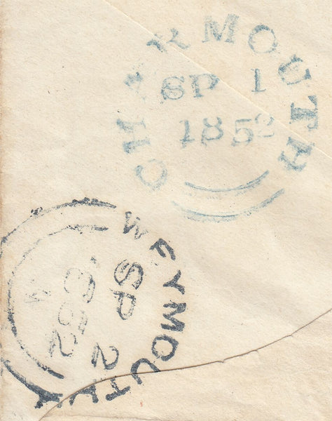 110311 - "194" NUMERAL OF CHARMOUTH (DORSET) IN BLUE ON 1D PINK ENVELOPE CHARMOUTH TO WEYMOUTH.