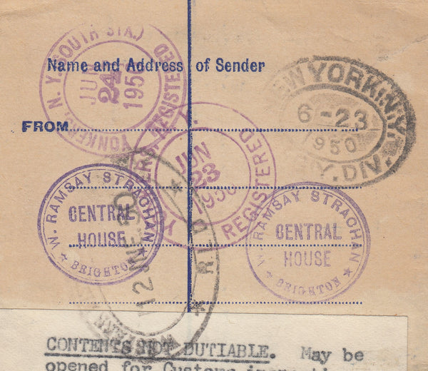 110460 - 1950 REGISTERED MAIL LONDON TO USA/STAMP DEALER.