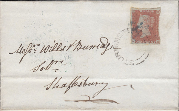 111015 - 1850 1D (SG8) ON COVER CANCELLED STURMINSTER UDC.