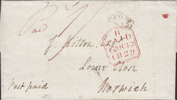 111376 - 1829 DORSET/"SHAFTESBURY 5" CL. POST" HAND STAMP TYPE G (DT472).