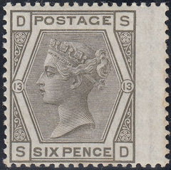 114367 1874 6D GREY (SG147) PL.13 FINE MINT.