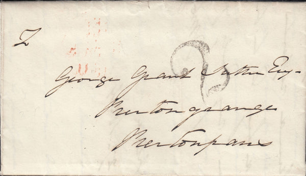 114393 1834 UNPAID MAIL EDINBURGH TO PRESTONPANS/HAND STAMP "2" CHARGE.