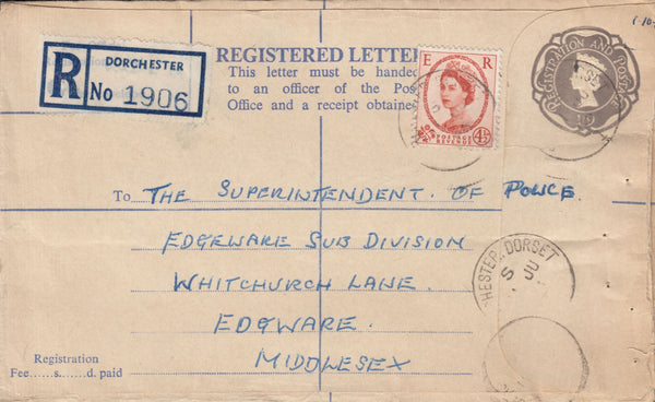 115538 1965 REGISTERED MAIL DORCHESTER TO EDGWARE.