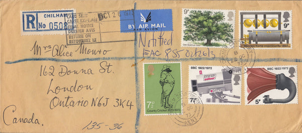 116022 1973 REGISTERED MAIL CHILHAM (KENT) TO CANADA.