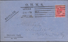 116405 1906 "O.H.M.S./INCOME TAX" MAIL LEEDS TO HEADINGLEY.
