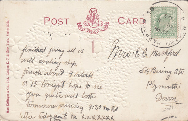 117666 1908 DORSET/'PORTLAND HARBOUR' SKELETON STYLE DATE STAMP.