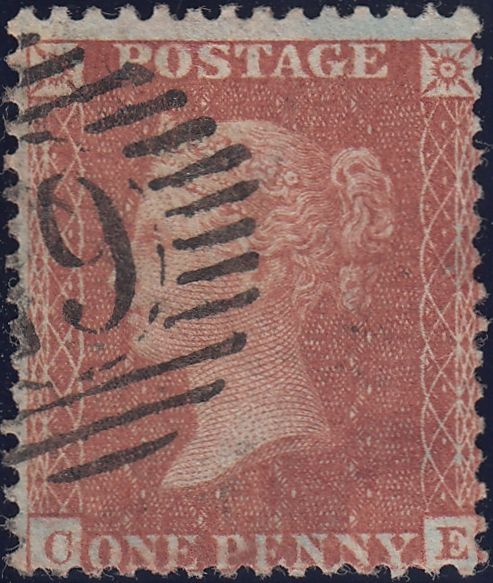 119351 1856-57 DIE 2 1D PL.27 MATCHED PAIR LETTERED CE ON BLUED PAPER (SG29) AND WHITE PAPER (SG40).