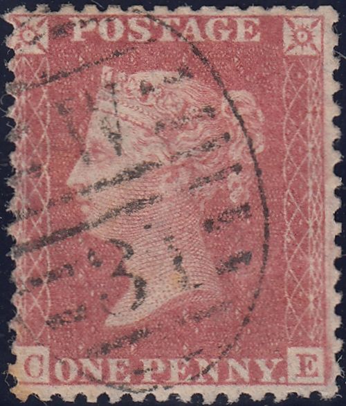 119351 1856-57 DIE 2 1D PL.27 MATCHED PAIR LETTERED CE ON BLUED PAPER (SG29) AND WHITE PAPER (SG40).