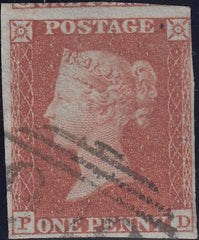 121257 1852-54 DIE 1 1D PL.157 MATCHED PAIR LETTERED PD PE IMPERF (SG8) AND PERFORATE (SG17).