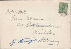 121491 1911 MAIL HORNSEA TO GERMANY WITH ½D PRINTED PAPER RATE.