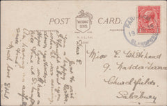 121598 1919 FARNHAM/BLANDFORD RUBBER DATE STAMP TO SALISBURY.