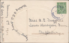 121706 1913 COMPTON ABBAS/SHAFTESBURY RUBBER DATE STAMP USED LOCALLY.