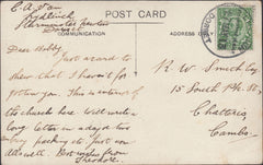 121725 1913 LYDLINCH/STURMINSTER NEWTON/DORSET RUBBER DATE STAMP TO CHATTERIS.